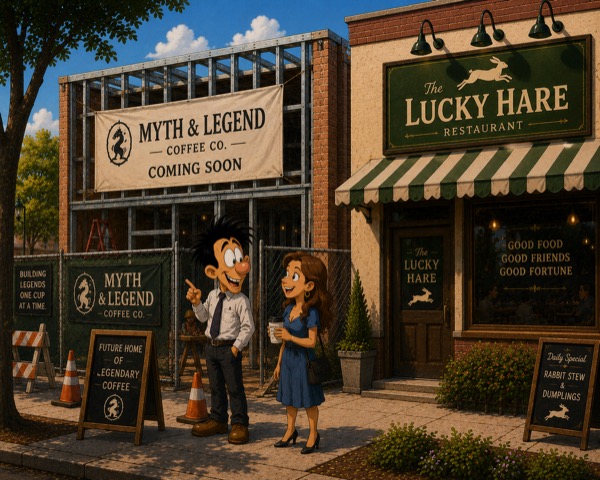 Myth & Legend began building out the space. Being right next door, Lucky Hare & Night Train Pizza noticed.