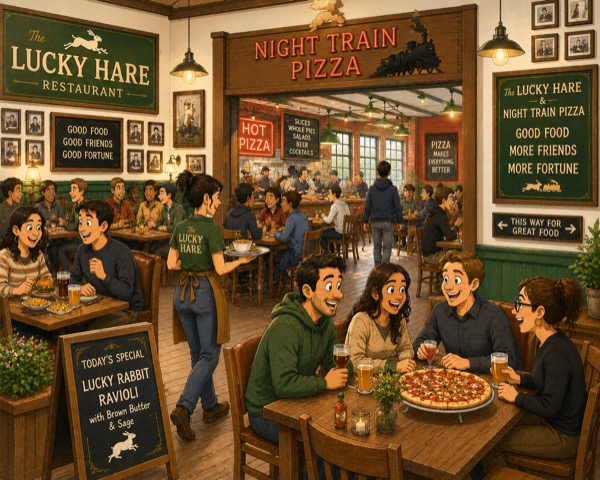 Lucky Hare & Night Train Pizza is a dual-concept restaurant that opened in Northgate Station in 2024. It became a favorite neighborhood spot for people who live in Big Canoe and the Marble Hill area.
